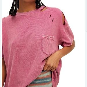 Free People X We the free  Washed  Distressed Pocket Tee